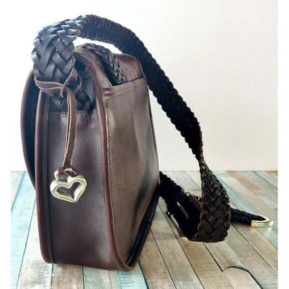 Brighton SADDLE BROWN CROCO GENUINE LEATHER WOVEN STRAP FLAP X-BODY SHOULDER BAG - Picture 5 of 12